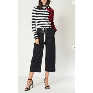 Monse Pants 0 Sunnei Wide Leg Cotton Trousers Cropped Cargo Navy Twill Casual